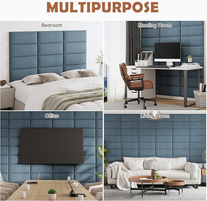 IFNOW Upholstered Wall Mounted Headboard, 3D Soundproof Wall Panels Peel and Stick for Queen Size, Reusable and Removable Tufted Bed Headboard in Dusty Blue (9 Panels, 10" x 24")