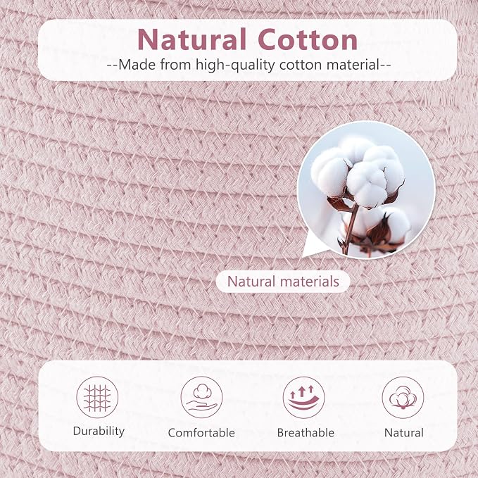 ECDYQXVU Cotton Rope Storage Basket, 15x10x9 Inches, Woven Basket for Shelves, Clothes, Towels, Books, and Laundry, Light Pink (1 Pack) - Image 2