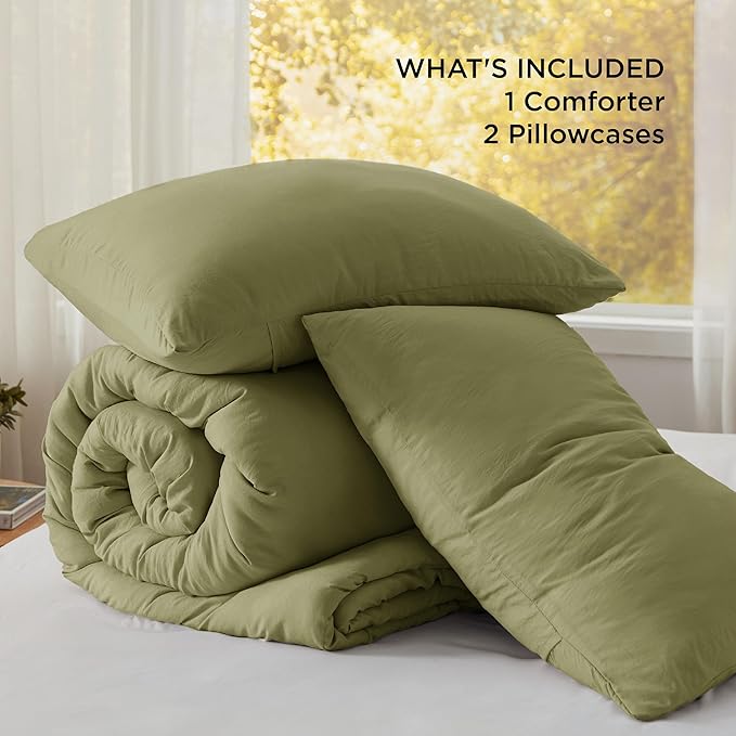 Bedsure King Comforter Set, Olive Green Soft Prewashed Bedding for All Seasons, 3 Pieces GentleSoft™ Bed Set, 1 Lightweight Comforter (104"x90") and 2 Pillowcases (20"x36")