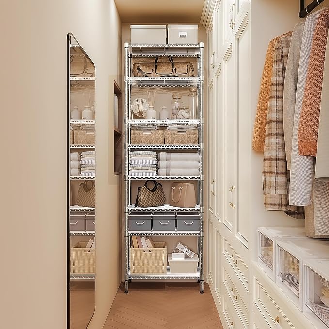 M MZG 8 Tier 2000 lbs Storage Rack Metal Wire Shelving Unit, Storage Standing Shelf Organizer for Laundry Bathroom Kitchen Pantry Closet Garage Utility Room, Chrome 13.8" D x 23.6" W x 79.5" H - Image 7