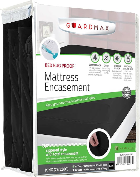 Guardmax Jersey Knitted King Zippered Mattress Encasement - Waterproof & Bed Bug Proof Mattress Protector - Comfortable, Soft, and Noiseless Zippered Bedding - Dust Mite Proof (78 x 80 x 12)