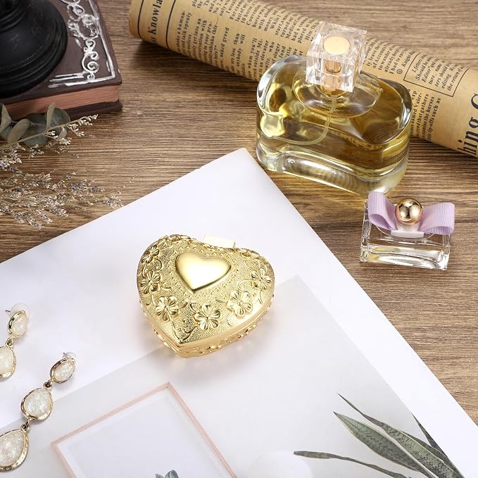 Hipiwe Vintage Jewelry Box Heart Shape Trinket Chest Metal Gold Treasure Storage Case for Rings Earrings Necklace Keepsake Organizer Gift for Woman - Image 5