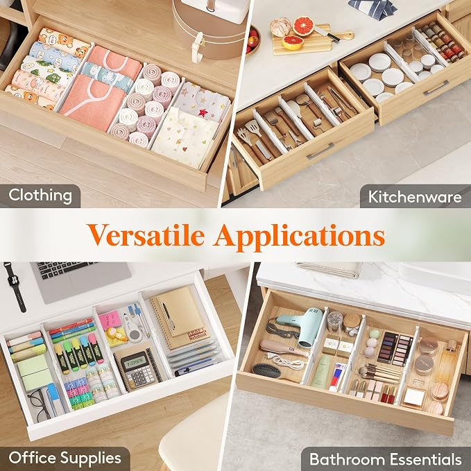 Lifewit 4" Tall 5 Pack Drawer Dividers, 27-42cm/10.5-16.5" Expandable Drawer Divider for Clothes, Adjustable Dresser Drawer Organizers, Drawers Separators for Dresser/Bathroom/Closet/Kitchen White - Image 7