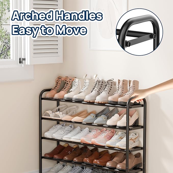 ENJOYBASICS 5 Tier Expandable Shoe Rack for Closet, Free Standing Metal Shoe Shelf Storage Organizer Holder 20 Pairs, Adjustable Width Shoe Rack for Entryway Small Space, Black - Image 6