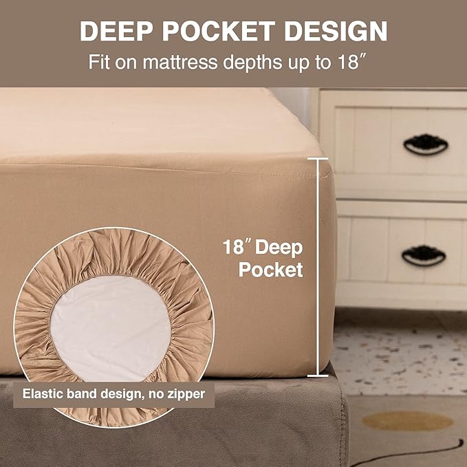 Mecerock Mattress Protector, Breathable and Soft Waterproof Mattress Protector, Mattress Cover, Camel Mattress Cover Full Size Bed