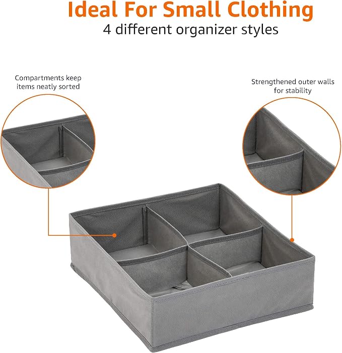 Amazon Basics Dresser Drawer Storage Organizer for Undergarments, Set of 4, Gray | Set of 4 - Image 4