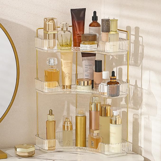 Aveniee Corner Bathroom Counter Organizer, Bathroom Countertop Shelf Makeup Storage, Clear Perfume Tray Holder (3 Tiers, White) by Aveniee