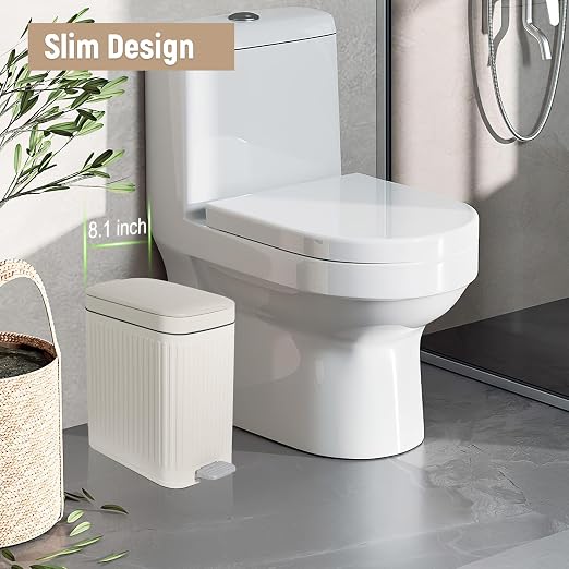 rejomiik Small Bathroom Trash Can with Lid Slim Soft Close Garbage Can Step Wastebasket Container Trash Bin for Office Bedroom Kitchen Living Room (2.6 Gallon Cream) - Image 2