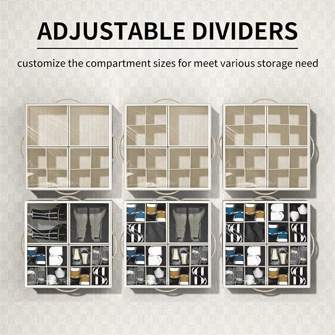 Aokeyee Shoe Organizer for Closet,2 Pack Foldable Shoe Storage Organizer Box Bin with Adjustable Dividers and Clear Cover, Fits up to 16-32 Pairs - Image 2