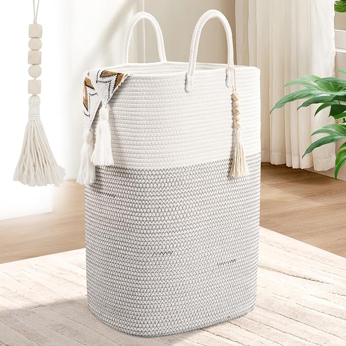 Woven Laundry Basket for Clothes, 65L Large Rectangle Laundry Hampers, Nursery Storage Basket for Toys, Tall Dirty Clothes Hamper for Bedroom Aesthetic, Bathroom, Laundry Room by WENMER