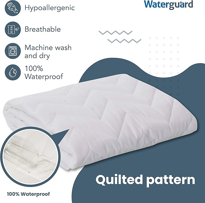 Waterguard Quilted Cotton Mattress Pad - Crib Size - Soft, Comfortable, and Fluffy Mattress Pad - Waterproof Mattress Protector Stretched 7" for Snug Fit on Regular Sized Mattress.