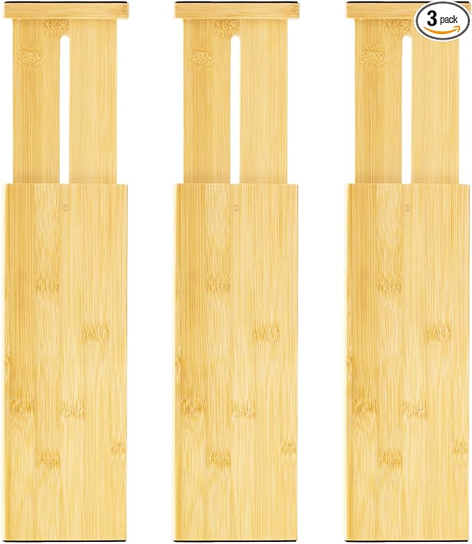 VaeFae 3 Pack Bamboo Drawer Dividers, 4" High Adjustable 11.9-17.1" Clothes Drawer Organizers, Expandable Separators for Bedroom/Bathroom/Kitchen/Office Storage by VaeFaeDirect