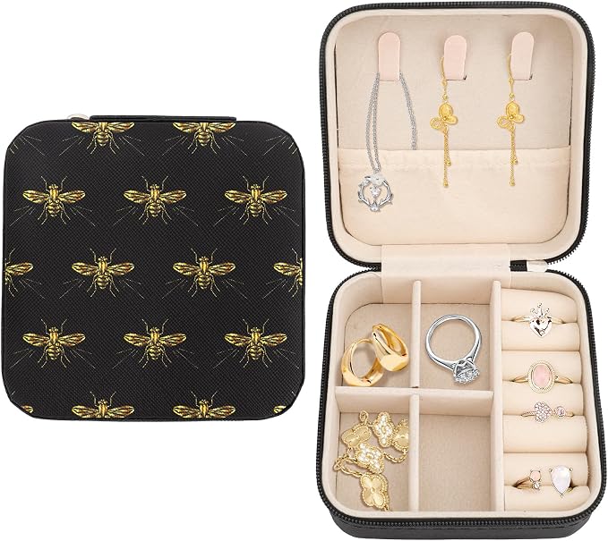 Gold Insect BlackPortable Jewelry Box Travel Jewelry Case Jewellery Organizer Small Jewellery Box for Women Men Boy Girl Earring Organizer Ring Storage Christmas Birthday Valentines Gift by Unknown