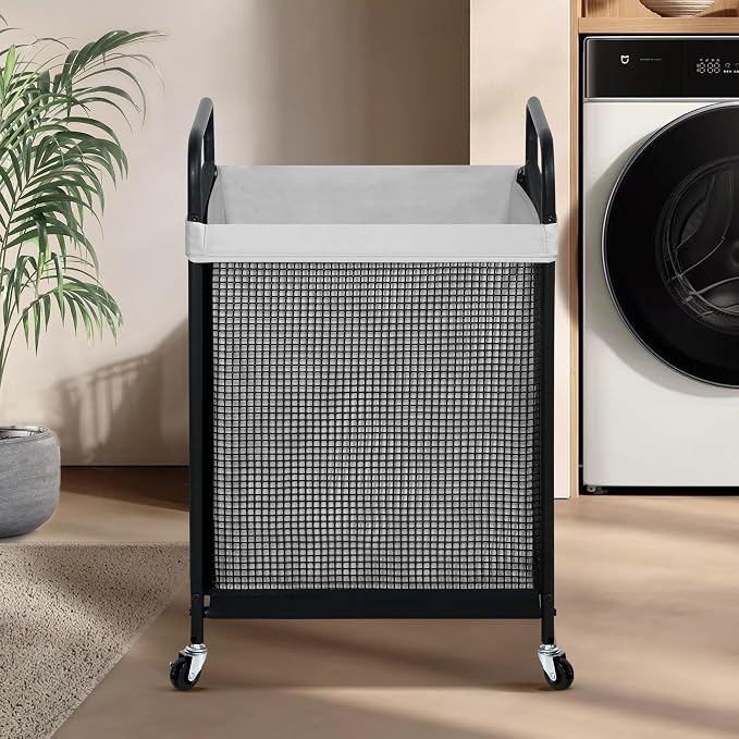 STO STO Laundry Hamper, 90L Rolling Laundry Sorter Cart with Removable and Washable Liner Bag, Clothes Hamper with Wheels and Metal Handle for Laundry Room and Bedroom, Gray - Image 2