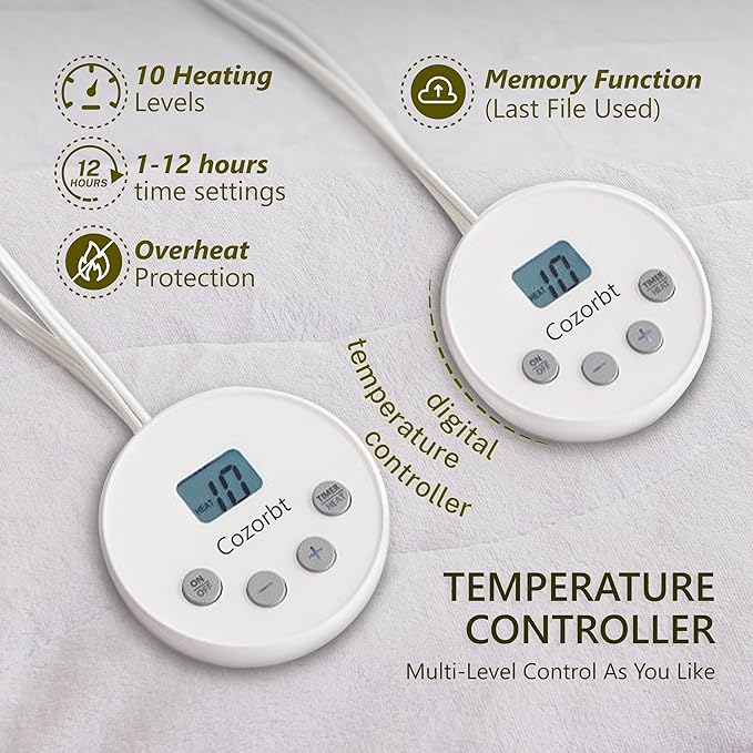 Heated Quilted Wave Mattress Pad,King Size Dual Control,Soft Bed Warmer,10 Heat Settings,1-12 Hours Auto-Off,Fast Heating,ETL Certified,Machine Washable,Fit Up to 18" Deep Pocket,78"x80"