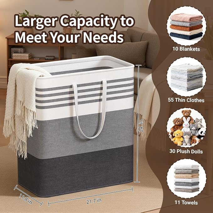 WOWBOX 2 Pack Laundry Hampers Baskets, Freestanding Dirty Clothes Hampers with Reinforced Handles & Cross Stitch & Waterproof Coating, for Laundry Bedroom Bathroom, 2 x 100L - Image 2