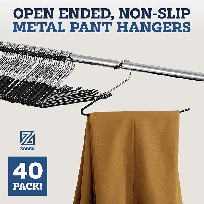 Zober Pants Hangers Non Slip - Open Ended Pants and Jean Hangers for Closet - Space Saving Clothes Hanger - Strong, Durable, Metal Pant Hangers (Black) - Image 2