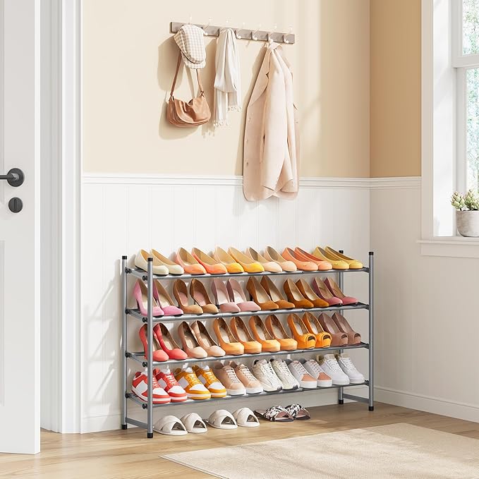 Tajsoon Expandable Shoe Rack for Closet 4 Tier, 29“-41“Adjustable & Stackable Shoe Shelf Storage, Metal Shoe Rack Organizer for Front Door Entrance, Closet, Garage, Entryway, Grey - Image 2