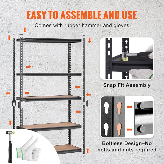 VEVOR Storage Shelving Unit, 5-Tier Adjustable, 2000 lbs Capacity, Heavy Duty Garage Shelves Metal Organizer Utility Rack, Black, 48" L x 18" W x 72" H for Kitchen Pantry Basement Bathroom Laundry - Image 3