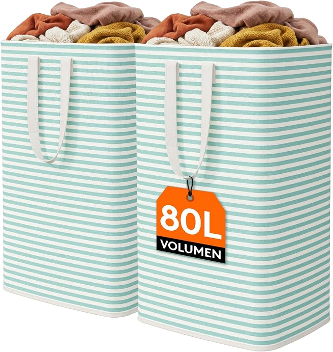 Lifewit 2 Pack Laundry Hamper Large Collapsible Laundry Baskets, Freestanding Waterproof Clothes Hamper with Easy Carry Handles in Laundry Room Bedroom Bathroom College Dorm, Sage Green, 2 x 80L by Lifewit