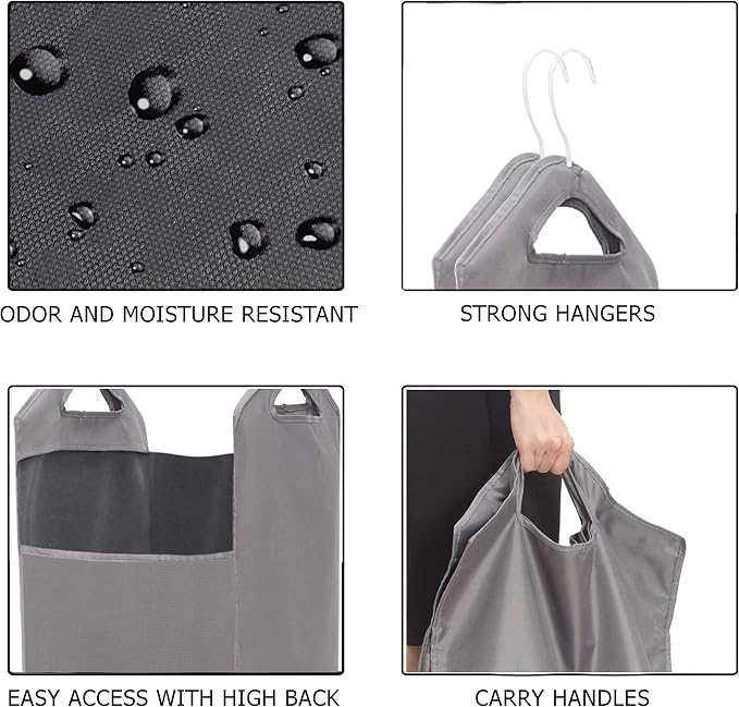 The Fine Living Co. Hanging Laundry Hamper Bag, Heavy Duty, Space Saving Closet Hamper Organizer with 2 Strong Metal Hangers - Image 4