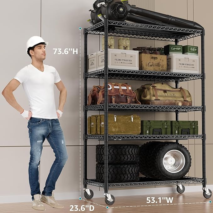 IZEUK Garage Shelving Wide Storage Shelves 5 Tier Metal Shelves 4000 LBS Heavy Duty Adjustable Utility Shelf Rack Black 23.6" D x 53.1" W x 73.6" H - Image 3