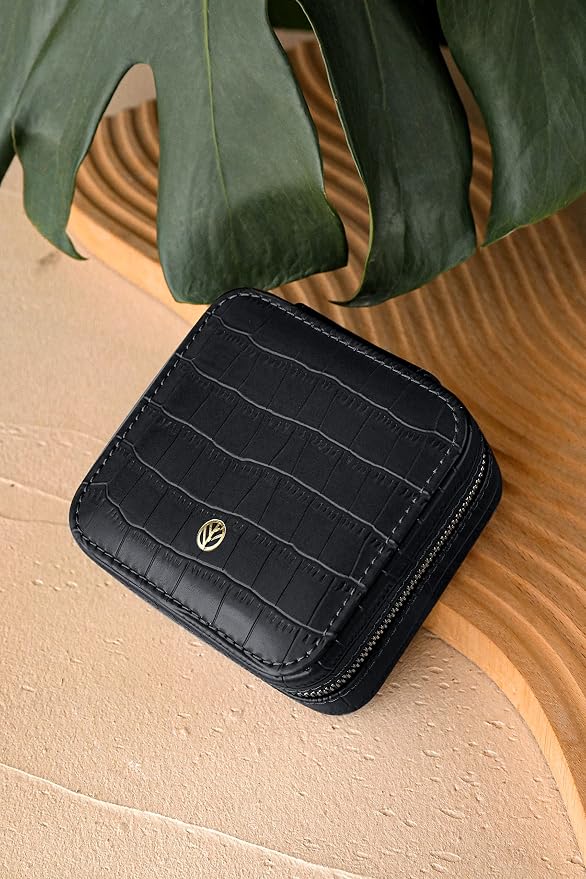 S.Leaf Travel Jewelry Organizer Boxes for Women Small Portable Necklace Earrings Bracelet Rings Travel Case Best Friend Birthday Gifts for Women Trendy (11_Pattern_Crocodile_Black_01) - Image 2