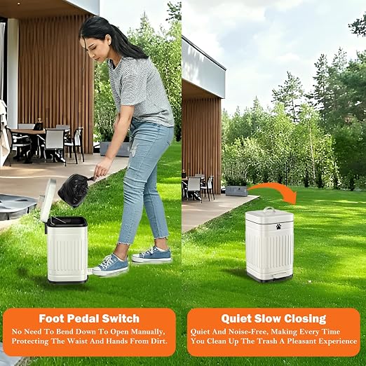Dog Poop Trash Can Outside, 5L/1.3Gal Metal Dog Waste Trash Can with Lid, Foot Pedal, Pet Waste Container with 40 Bags, Poop Bucket with Lid Soft Close for Pet, White - Image 6