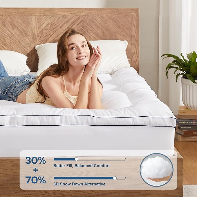 BEDLORE King Mattress Topper, Thick Pillow Top Pad for Back Pain Relief, Cooling Soft Mattress Cover with Deep Pockets 6-18 inch