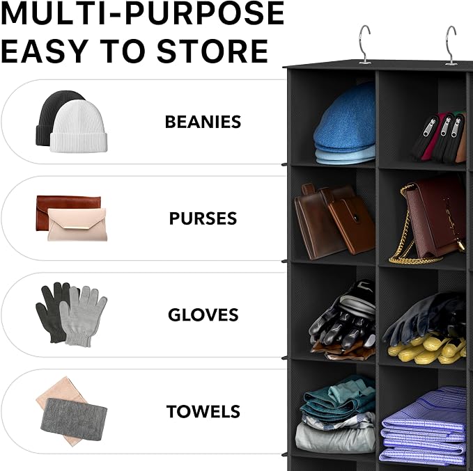Simple Houseware 24 Section Shelves Hanging Shoes Organizer Holder for Closet, Black - Image 7