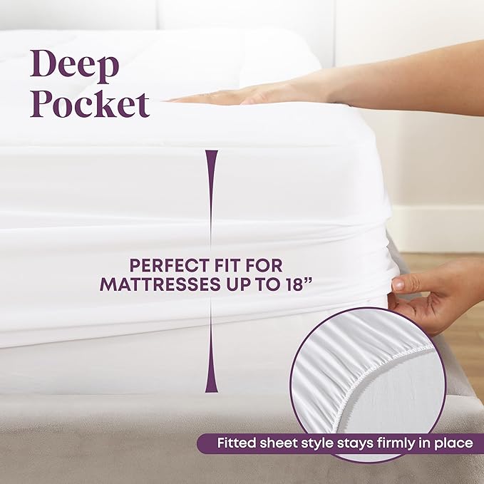 CirclesHome California King Size Mattress Pad Pillow Top - 100% Cotton Top Ultra - Plush Down Alternative Mattress Protector - 200 Thread Count - Stretches from 16-18 inches for Snug Fit