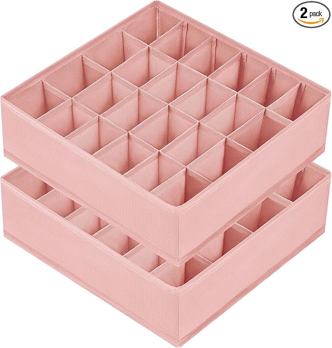 Joyoldelf Sock Organizer Drawer Organizer - 2 Packs Underwear Organizer, 24 Cells Collapsible Closet Organizers and Storage Sock Holders Organizers for Storing Socks, Ties, Belts(Pink) by APPRECIATELIFERELAXYOURSOUL