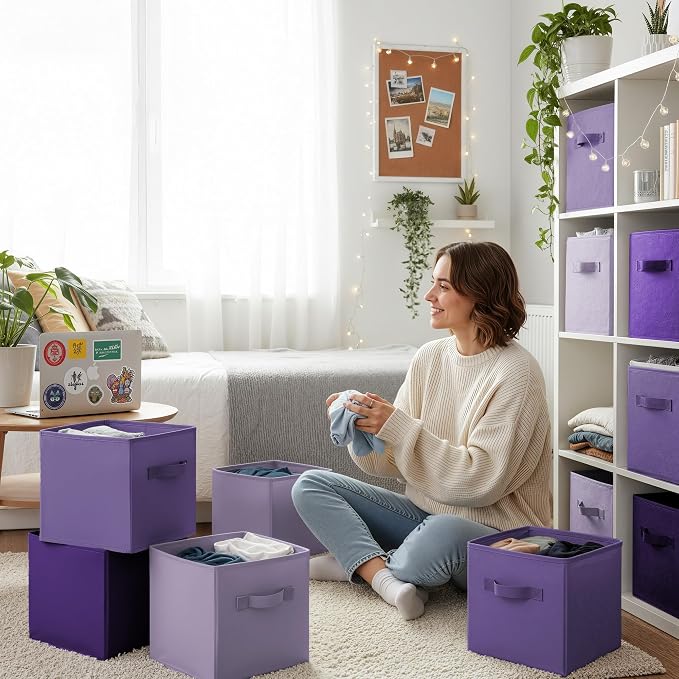 GRANNY SAYS 11 Inch Cube Storage Bins, 6 Pack Cube Storage Organizer with Handles, Storage Cubes for Shelves, Closet, Shelf Oganizer Bins, Purple Gradient - Image 2