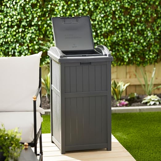 Suncast 4 Pack Outdoor Waste Bin Trash Hideaway Container with Latching Lid, 33 Gallon Capacity - Image 8