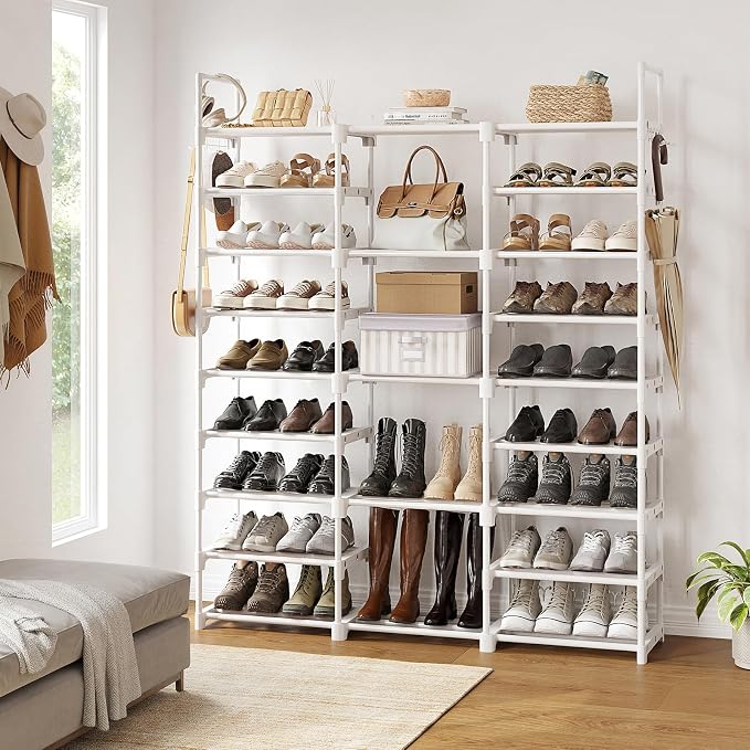 WOWLIVE 9 Tiers Large Shoe Rack White Shoe Rack Organizer for Closet 50-55 Pairs Stackable Heavy Duty Shoe Shelf Shoe Storage with Metal Pipes Plastic Connectors - Image 2
