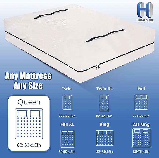 2 Pack Mattress Bags for Moving and Storage with 8 Handles - Mattress Cover for Moving - Heavy Duty, Strong Zipper Closure, Moving Supplies & Moving Bag - Semi-Transparent, Queen