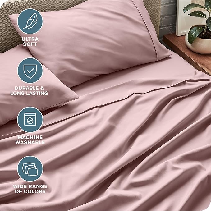 Bare Home Full Sheet Set - 1800 Ultra-Soft Microfiber Full Bed Sheets - Double Brushed - Deep Pockets - Easy Fit - 4 Piece Set - Bedding Sheets & Pillowcases (Full, Mauve)
