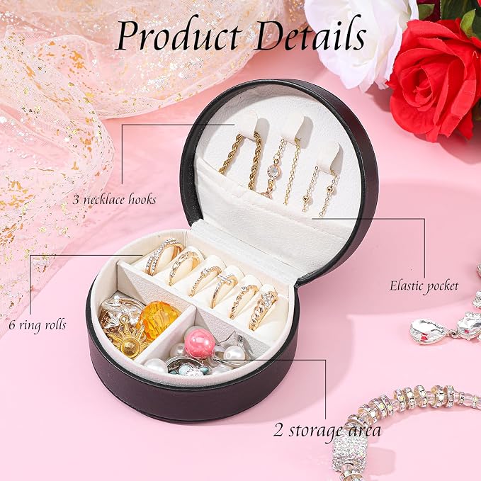 MAQUITA 10 Pack Travel Jewelry Case Mini Leather Bridesmaid Jewelry Gift Box Bulk, Half Moon Design, Detachable Handle, Small Earring Storage Organizer for Women Girls Bridesmaid Proposal Gifts - Image 3