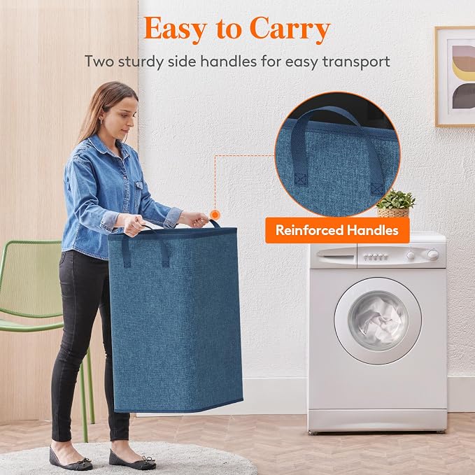 Lifewit 80L Large Tall Laundry Hamper, Collapsible Laundry Basket with Handles, Foldable Clothes Hampers for Laundry, Portable Dirty Clothes Hamper for Dorm College Bedroom Bathroom, Dark Blue - Image 5