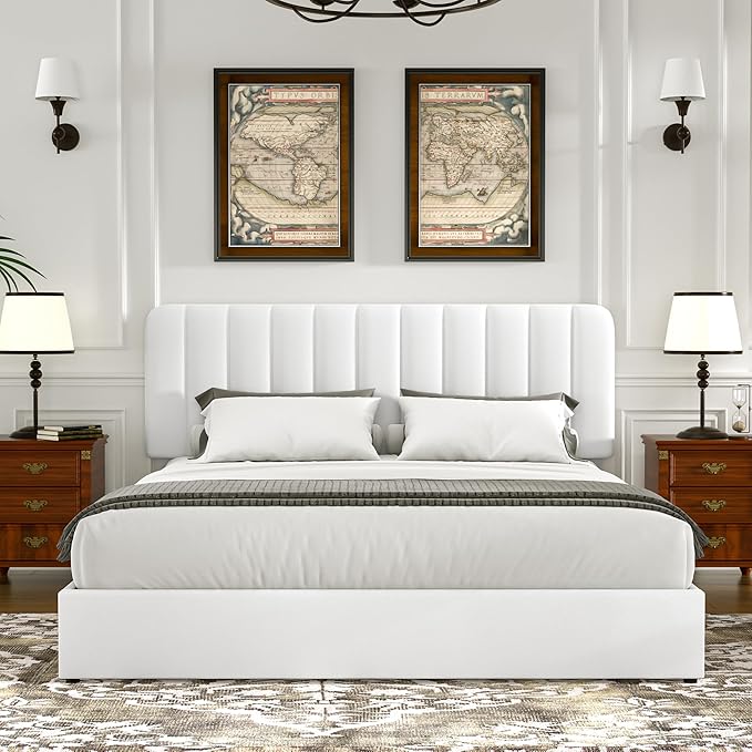 VECELO Full Size Upholstered Bed Frame with 4 Drawers and Headboard, Velvet Platform Storage Bedframe, Wooden Slats Support, No Box Spring Needed,Snow-White