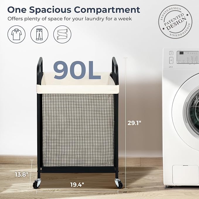 STO STO Laundry Hamper, 90L Rolling Laundry Sorter Cart with Removable and Washable Liner Bag, Clothes Hamper with Wheels and Metal Handle for Laundry Room and Bedroom - Image 5