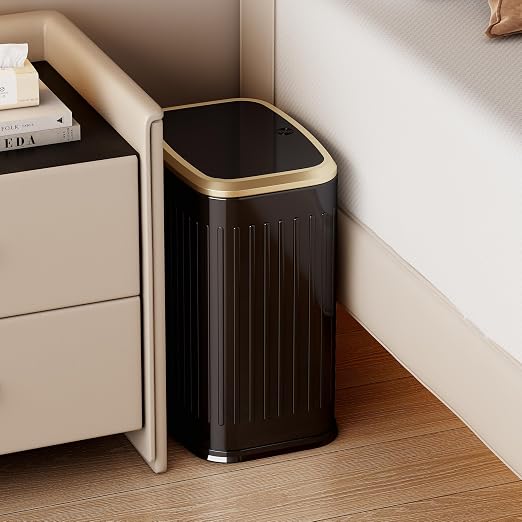 TIPGO Bathroom Trash Can with Lid, 2.1 Gallon / 8 Liter Small Garbage Can, Press Top Bin, Stainless Steel Wastebasket with Pop-Up Lid for Bedroom, Living Room, Office (Black) - Image 3