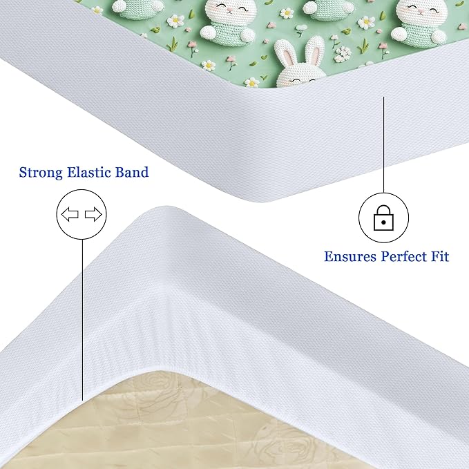 Sufdari Queen Mattress Protector,Waterproof Mattress Protector,Fitted Sheet Style Mattress Cover with 18" Deep Pocket,Washable and Comfortable-Rabbit,Queen