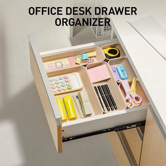ISSEVE 8Pcs Nesting Silicone Drawer Organizer Trays, 4 Size Versatile Vanity Bathroom & Desk Drawer Organizer Set Storage Bins for Office,Kitchen,Nightstand,Beige - Image 7