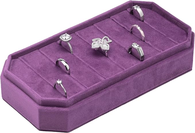 Velvet Ring Organizer Display Tray Jewelry Box Earring Holder Case for Wedding Birthday Christmas Day (Purple) - Image 4