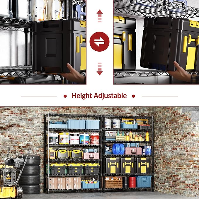 IZEUK 6-Tier Heavy Duty Metal Wire Shelving Unit, Adjustable Storage Rack Organizer for Garage, Kitchen, Office, Basement, Warehouse (Black, 17.7" D x 47.2" W x 82.7" H) - Image 5