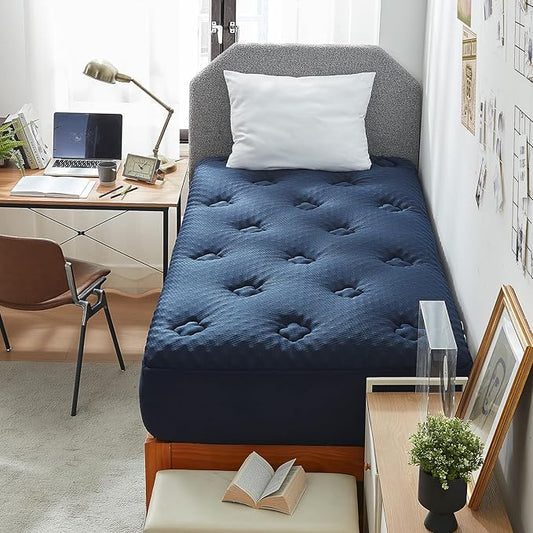 Hansleep Twin Mattress Pad Topper Memory Foam, Twin Foam Mattress Topper Viscose Derived from Bamboo, Twin Size Bed Mattress Pad Cover for Back Pain Relief, 39" x 75", Navy Blue
