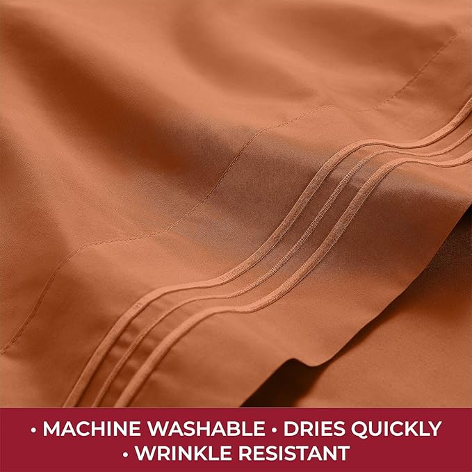 Mellanni RV Short Queen Sheets - 4 PC Iconic Collection Bedding - Hotel Luxury, Extra Soft, Cooling Bed Sheets - Deep Pocket up to 10 inch (RV/Short Queen, Terracotta)