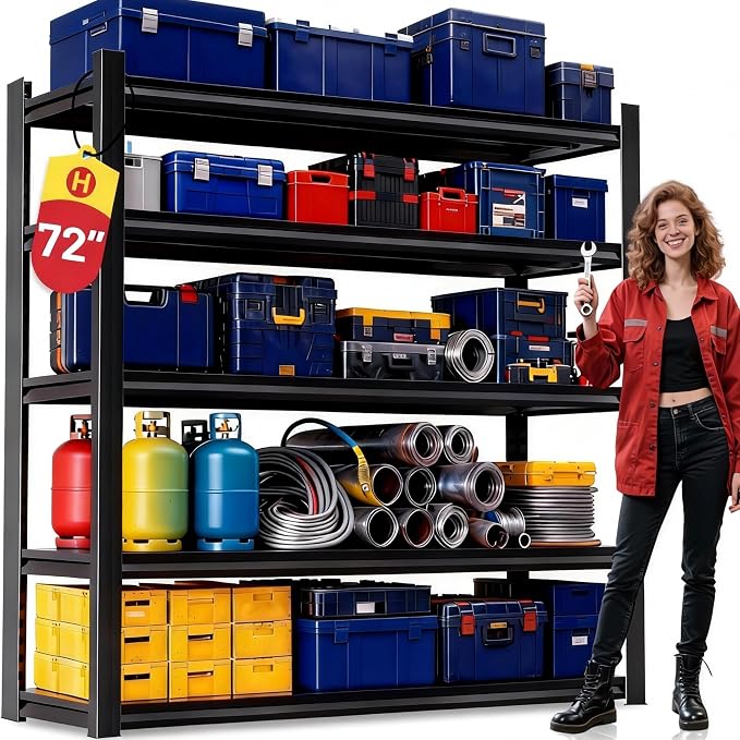 Metal Garage Shelving Unit, Heavy Duty Garage Storage Shelves, Adjustable Shelf for Warehouse, Kitchen, Basement, Double-Layer Columns (72 x 36 x 18in, 5 Tier) by FlyDzrewtGarageShelving