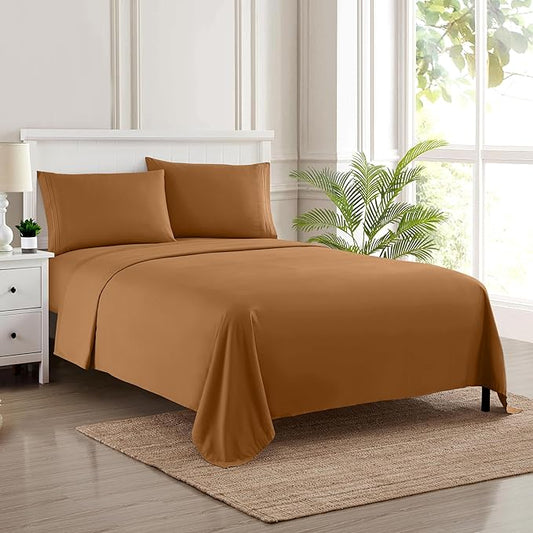 Twin Sheets - Breathable Luxury Sheets with Full Elastic & Secure Corner Straps Built In - 1800 Supreme Collection Extra Soft Deep Pocket Bedding Set, Sheet Set, Twin, Mocha